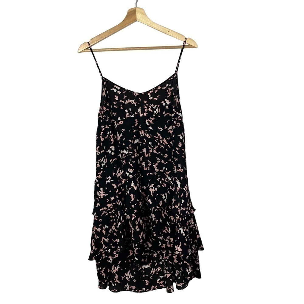 Leith Black & Pink Floral Ruffle Hem Tunic Mini Dress S